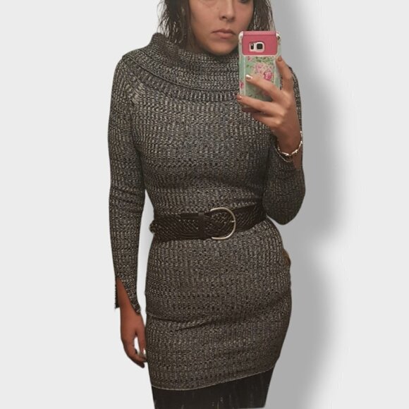 SAY What? Bodycon Ribbed Sweater Cowl Neck Dress Gray Size Medium - Picture 1 of 5
